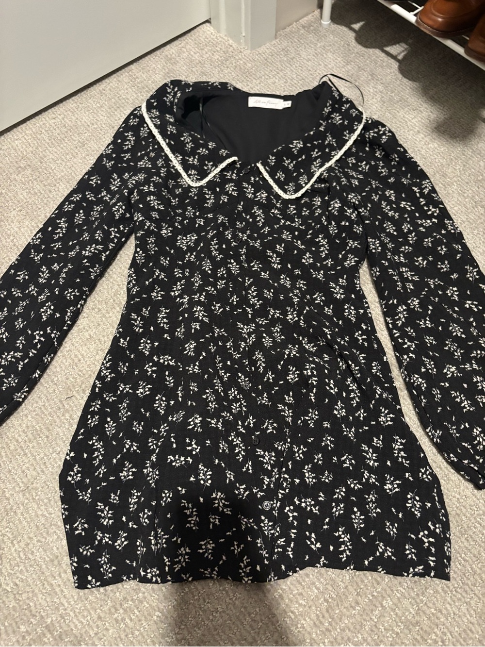 All in Favor Black Dress with White Floral Print